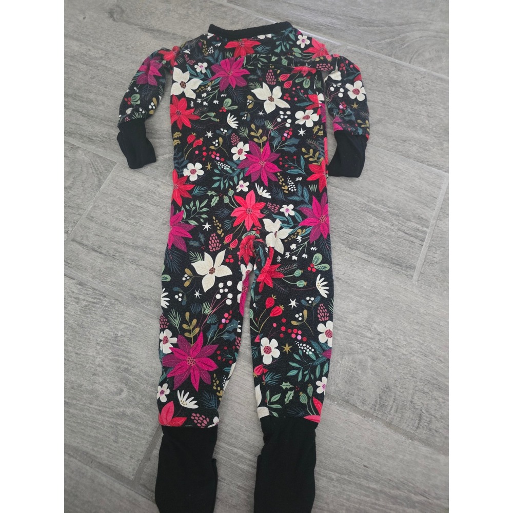 Little Sleepies 6-12M Poinsettia Floral Bamboo Viscose Zippy Pajamas Black Red - Picture 5 of 5